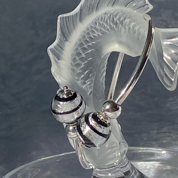 Venetian Artisan Glass Black Swirl 800 Silver Bypass Bracelet Italy - Picture 9 of 14